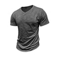 thumbnail image 2 of OGLCCG Men's Casual T Shirts Short Sleeve Cotton Classic V Neck T-Shirt Summer Fashion Solid Color Lightweight Vacation Beach Tees Shirt,XXXL,Dark Gray, 2 of 6