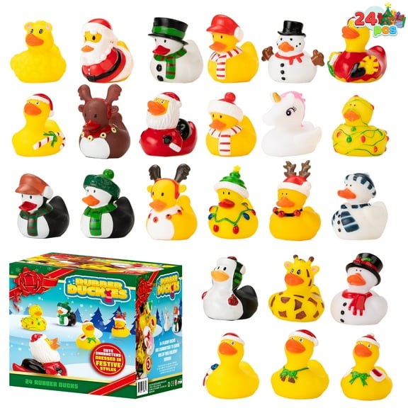 Joyfy 24 Pcs Cute Christmas Rubber Ducks for Boys, Girls, Kids and Toddlers, Christmas Party Favor Gifts,Rubber Duck Advent Calendar