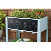 Kids Raised Garden Bed, 30 x 24 x 18 Inch Wooden Elevated Raised Garden Bed for Kids Outdoor Raised Planter Box with Legs and DIY Chalkboard for Vegetables Grass Lawn Yard, Light Blue