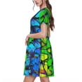 thumbnail image 2 of Fotbe Multicolored Butterflies Vestido Largo de Moda para Mujer, Vestido Tipo Camiseta con Manga Corta y Estilo Casual a Rayas y Bloques de Color, 2 of 6