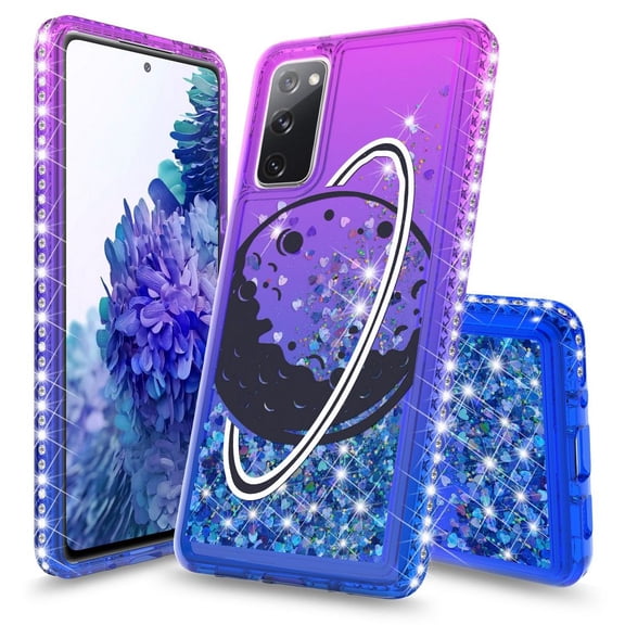 Bemz Liquid Quicksand Case for Samsung Galaxy S20 FE (with Touch Tool) - Space Moon (Purple/Blue)