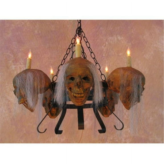 Skeletons and More  Chandelier Skull-Metal 5 Corpsed Skulls on Dual Metal Frame
