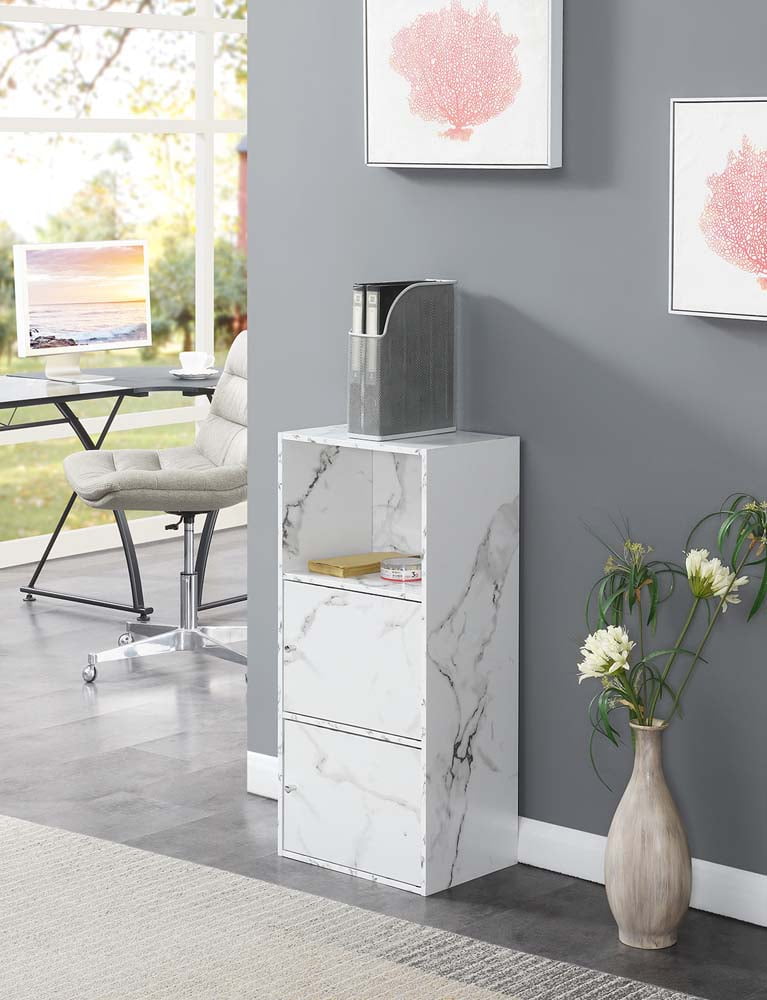 Convenience Concepts Xtra Storage 2 Door Cabinet with Shelf, White Faux Marble