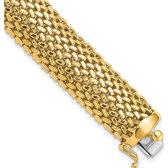 14K Yellow Gold 7.25In 13.75mm Polished Mesh Bracelet (7.25 X 13.75) Made In Peru sf598-7.25