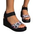 thumbnail image 4 of Spring And Summer New Fish Mouth Broken Flower Beach Thick Bottom Elastic Set Foot With Wedge Sandals Sandals for Women 2025 Black 39, 4 of 4