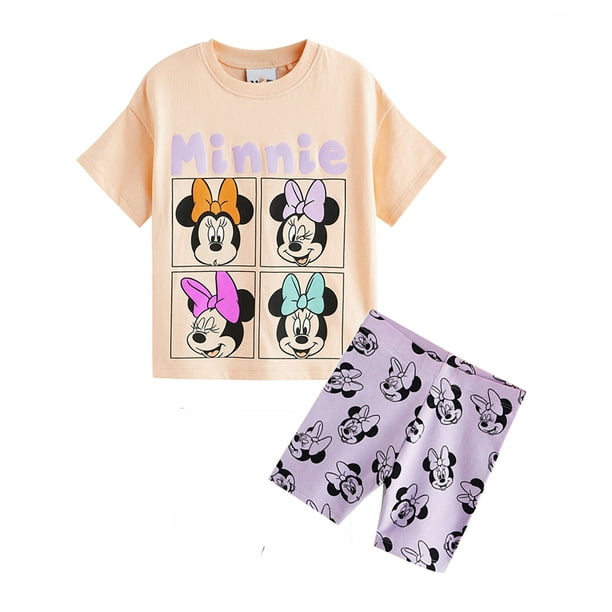 Conjunto de camiseta y pantalones de 2 piezas para niños y niñas, Sudadera con capucha, pijama con estampado de Minnie Mouse de Disney, ropa de casa informal para niños de 2 a 8 años, otoño