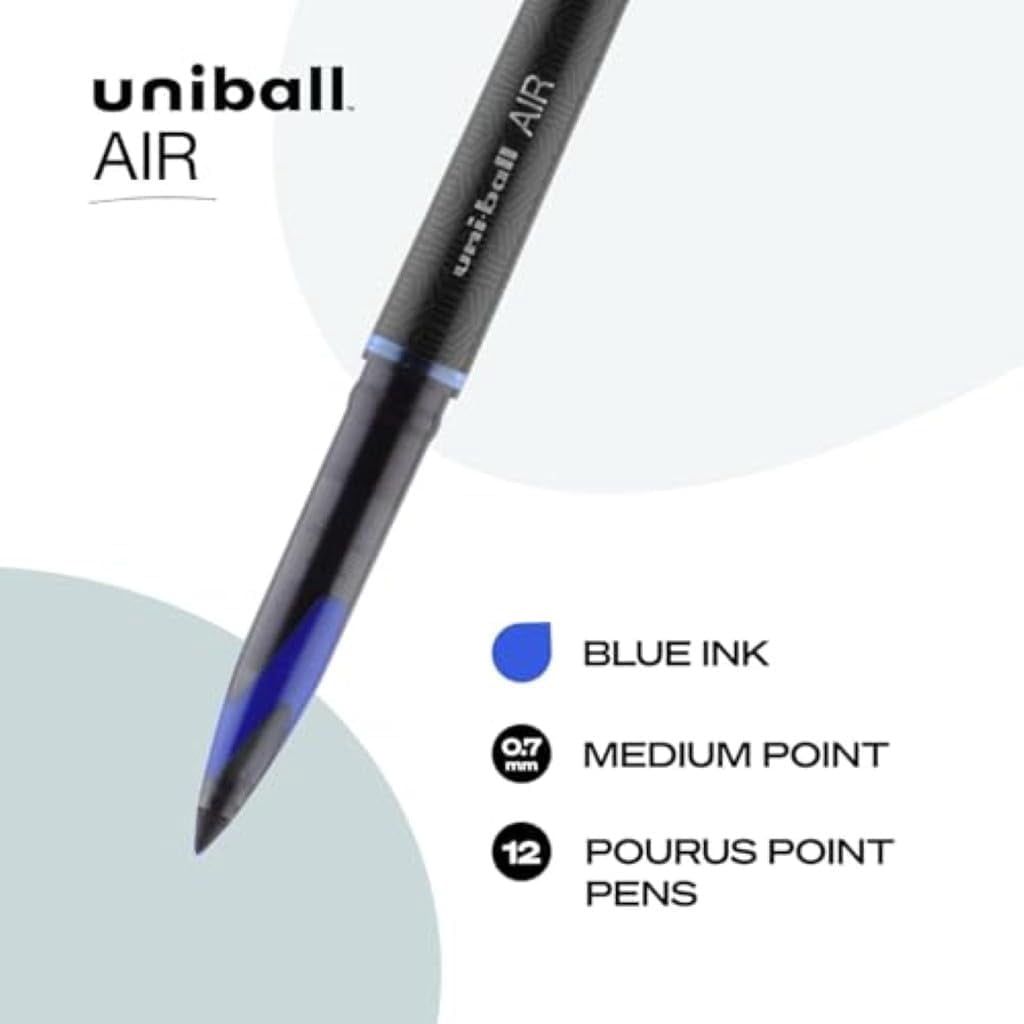 uniball Air Porous Point Pens, Medium Point (0.7mm), Blue, 12 Pack