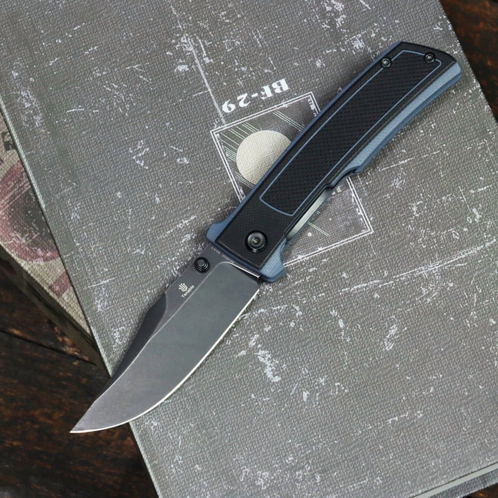 Tenable Bison Folding Knife 3.24'' Blackwash Nitro V Blade G10,with Frag Pattern Handle,B2108A2