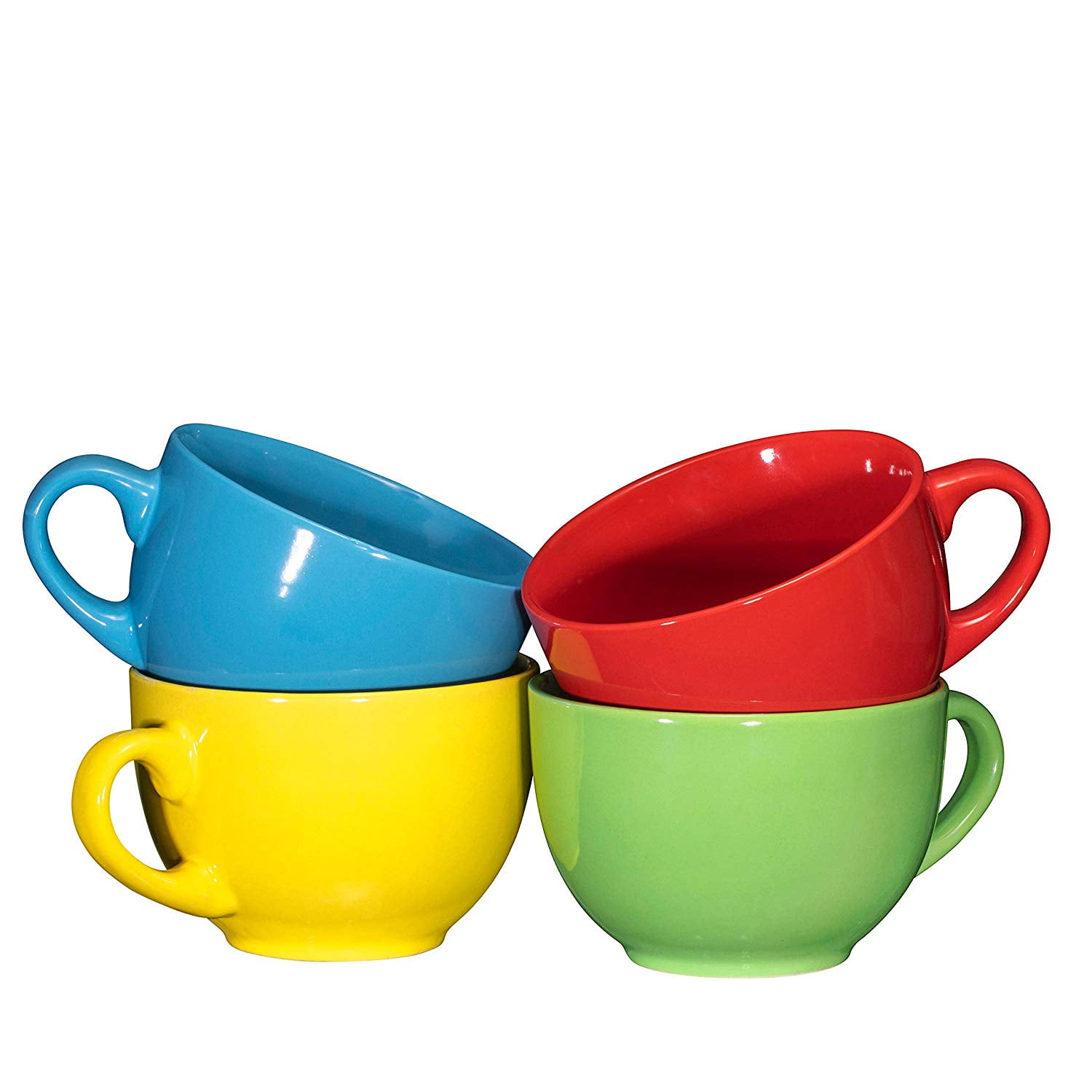 Bruntmor Jumbo Soup Bowl Cereal Mugs Set of 4 Wide Ceramic Mugs 24 Oz Blue