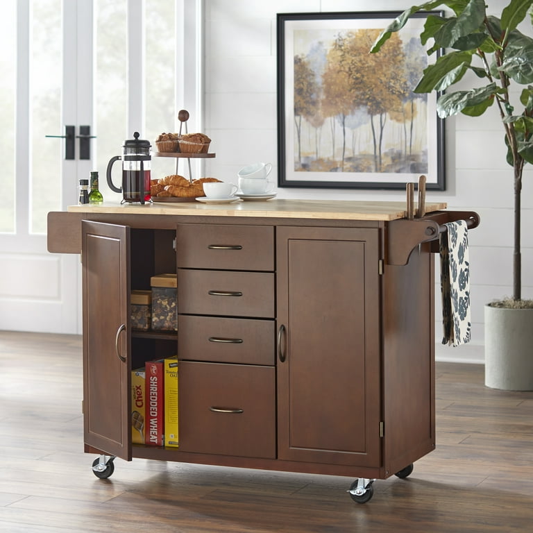 TMS Country Kitchen Cart - Espresso - 4 Drawers, Towel Bar