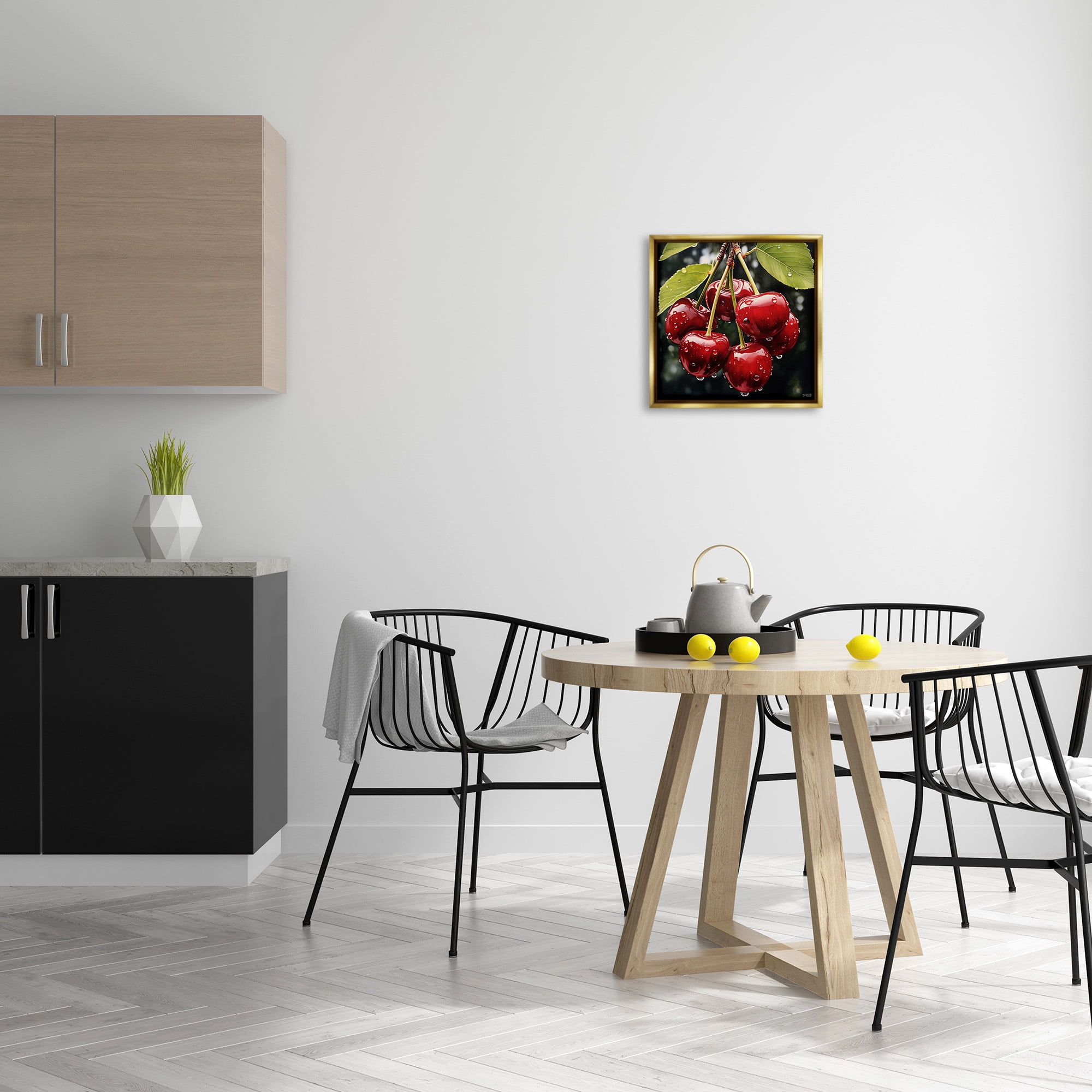 Stupell Industries Cherries with Water Droplets Food & Beverage Painting Gold Floater Framed Canvas Art Print Wall Art, 18 x 18