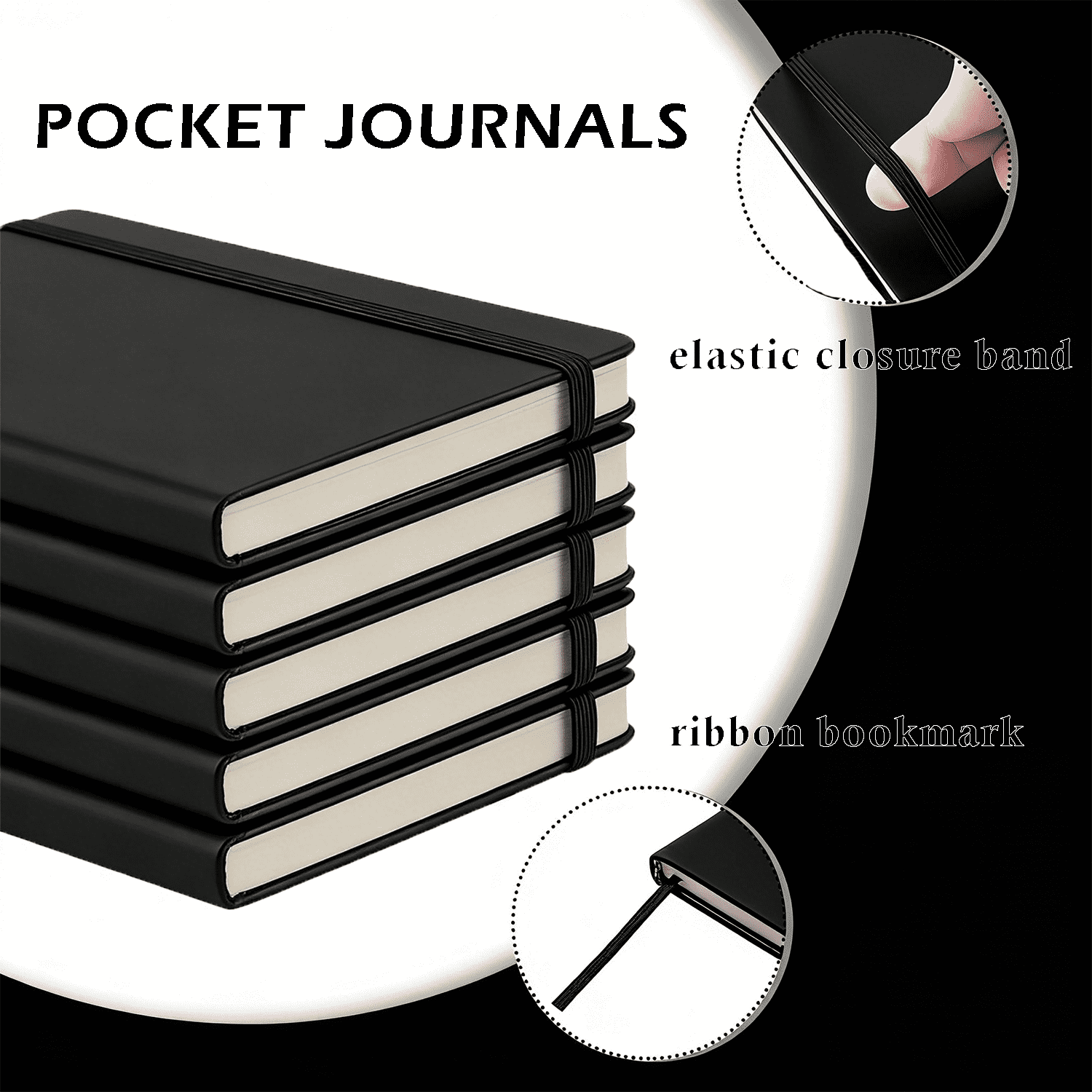 48-Pack Bulk A6 Pocket Notebooks, Black Faux Leather Professional Journals, 8mm Ruled 80 Sheets 80GSM Paper, with Elastic Band & Ribbon Bookmark for Office Work