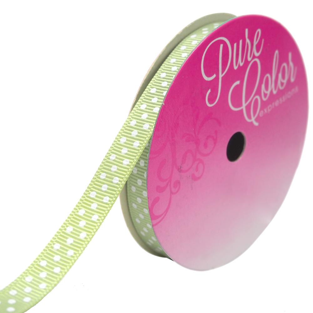 Grosgrain Swiss Dot Ribbon, Spring Moss, 3/8Inch, 5Yard