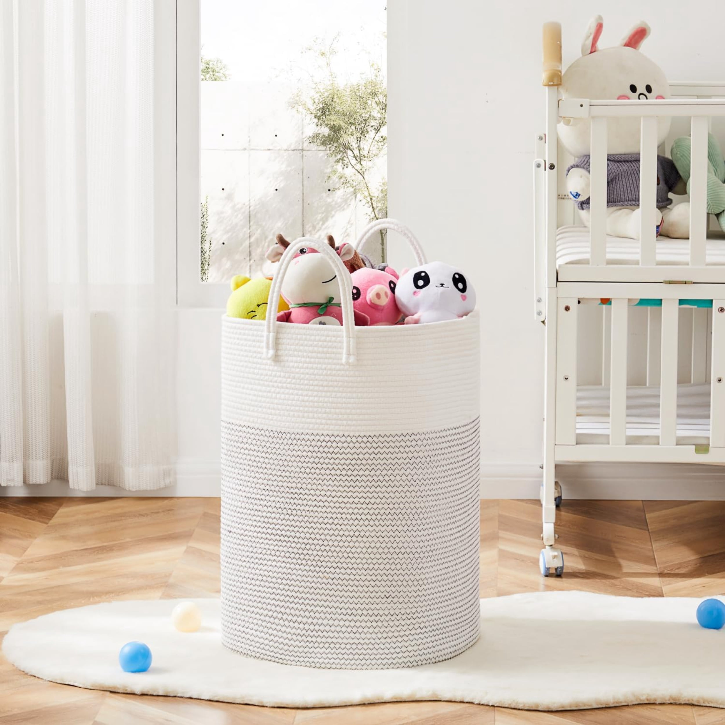 Laundry Basket, Woven Cotton Rope Laundry Hamper, Versatile Storage for Dirty Clothes, Baby Toys, and Blankets in Bathroom, Nursery, and Living Room