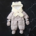 thumbnail image 2 of ATOGUTA Snowsuit Boys Winter Clothes Suit Hooded Jumpsuit Romper Warm Fleece Coat Outwear Overcoat Beige, 2 of 8