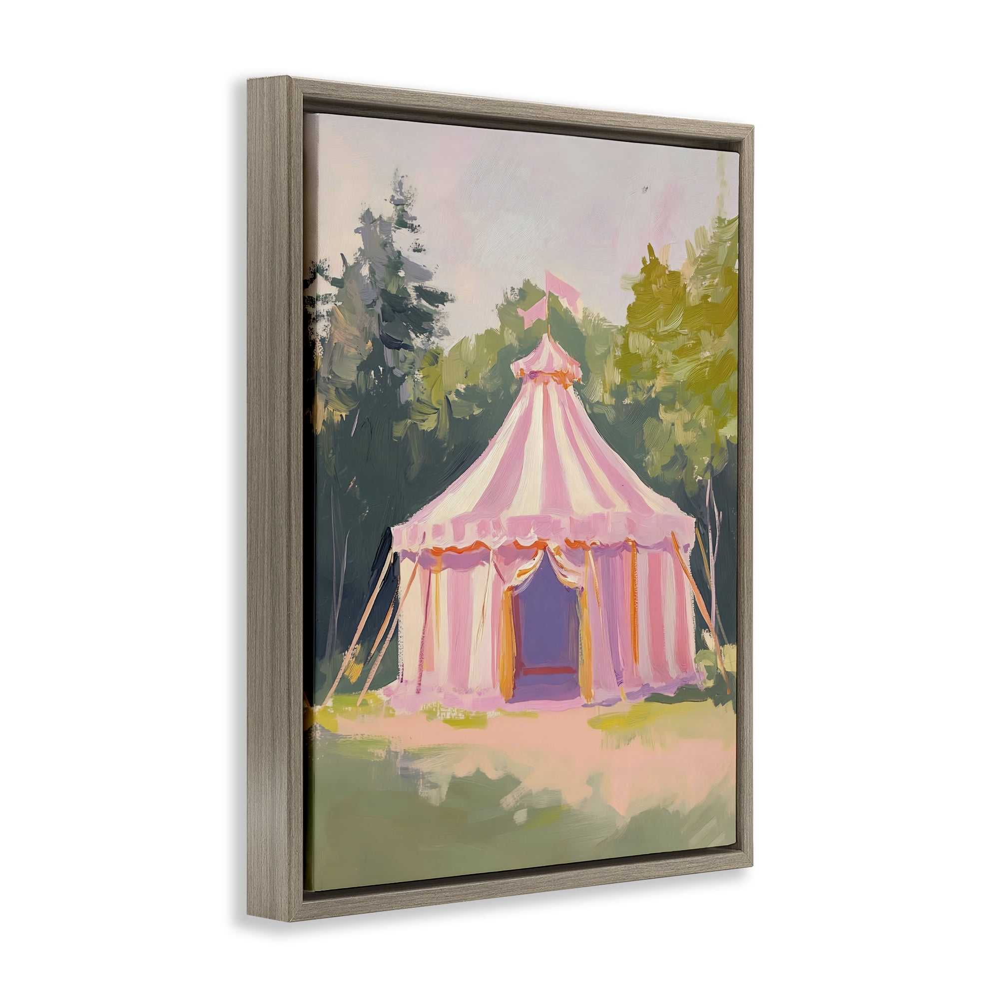 Stupell Industries Pink Circus Tent in Meadow Brown Framed Floater Canvas Wall Art, design by The Prints Vibe