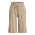 thumbnail image 5 of hotojiny Capri Pants for Women Casual Wide Leg Drawstring High Waist Cropped Pants Stylish Solid Color Capris with Pockets, 5 of 6