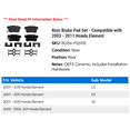 thumbnail image 2 of Rear Brake Pad Set - Compatible with 2003 - 2011 Honda Element 2004 2005 2006 2007 2008 2009 2010, 2 of 2