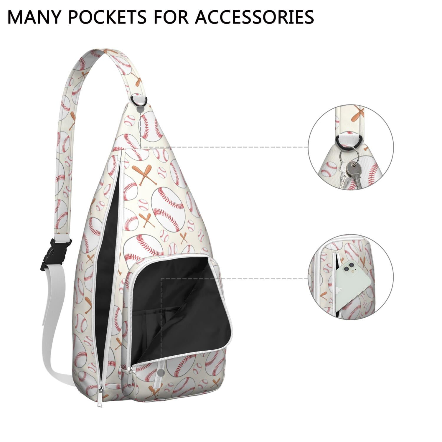 Sports Sling Backpack - Baseball, Football, Soccer, Basketball Print – Lightweight Crossbody Bag for Hiking, Gym, Travel – Athletic Gift for Sports Lovers