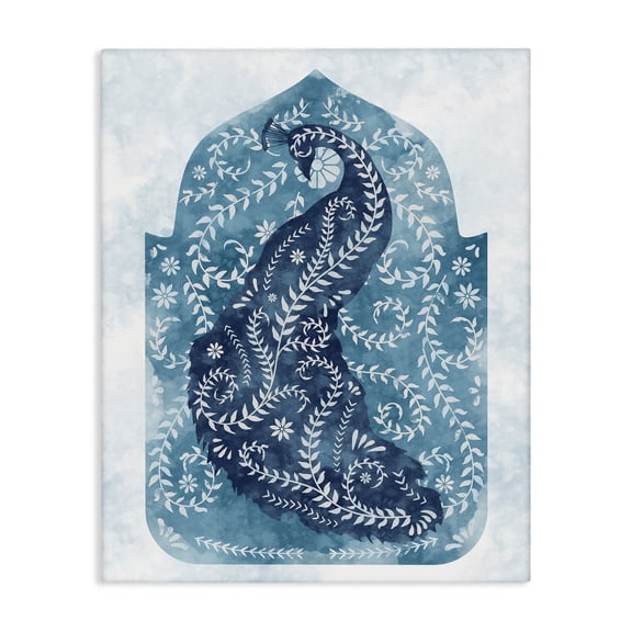Stupell Industries Eclectic Peacock in Blue Arabesque Shape Canvas Art, 16 x 20, by Ziwei Li