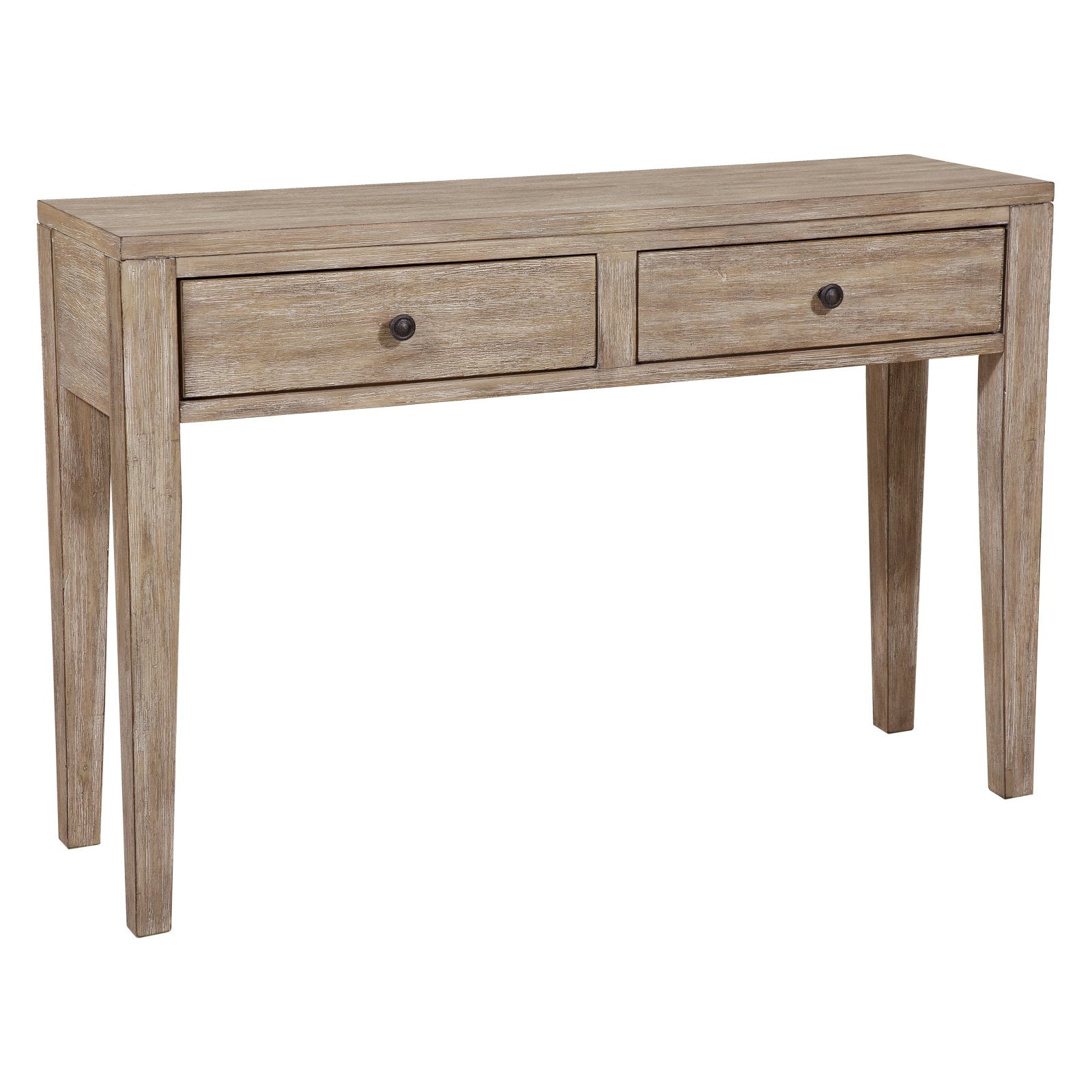 Farmhouse Style Distressed Wood Two Drawer Accent Storage Console Table