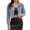 Blue, variant on Cropped Denim Jacket Women's Lapel Button Outerwear Jean Coat for Tenn Girls Daily Streetwear Blue L
