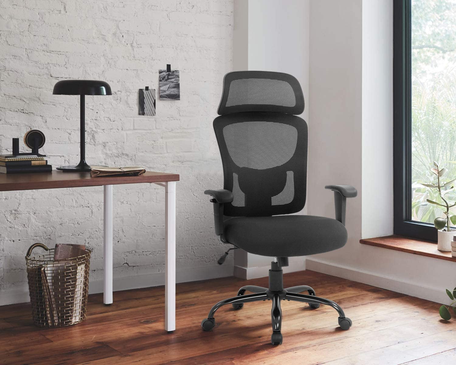 BestOffice Big and Tall Office Chair 400lbs Wide Seat Mesh Rolling Swivel Task Chair(Black)