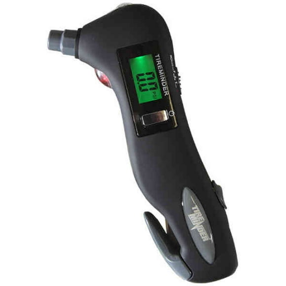 Minder Research Tire Pressure Gauge TM22285VP 6-IN-1; 5-150 Pounds Per Square Inch PSI; Digital Display; Red LED Emergency Light And A Flashlight