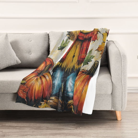 Happy Fall Scarecrow Throw Blanket 60" x 90" Soft and Warm Blankets for Couch Sofa and Bed