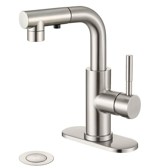 Ultimate Unicorn Bathroom Faucet with Pull Out Sprayer, Brushed Nickel Single Handle Bathroom Faucet for 1 or 3 Hole Bathroom Sink, Pull Down Bathroom Sink Faucet with R