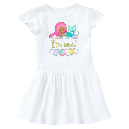 

Inktastic I m 1 Mermaid with Pink Hair and Shells Gift Baby Girl Dress