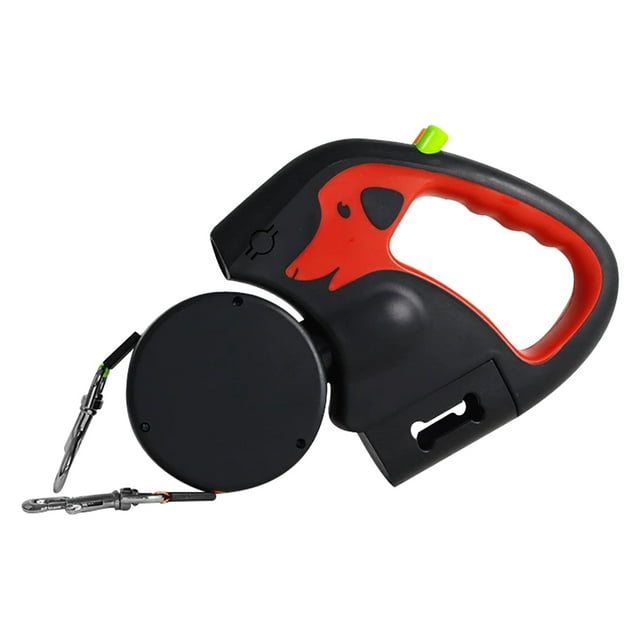 Laisse Rétractable Double pour Chien avec Lampe de Poche et Support de Sac à Crottes, Laisse Double Rotative à 360° pour Petits à Grands Chiens – Accessoire de Promenade Mains Libres