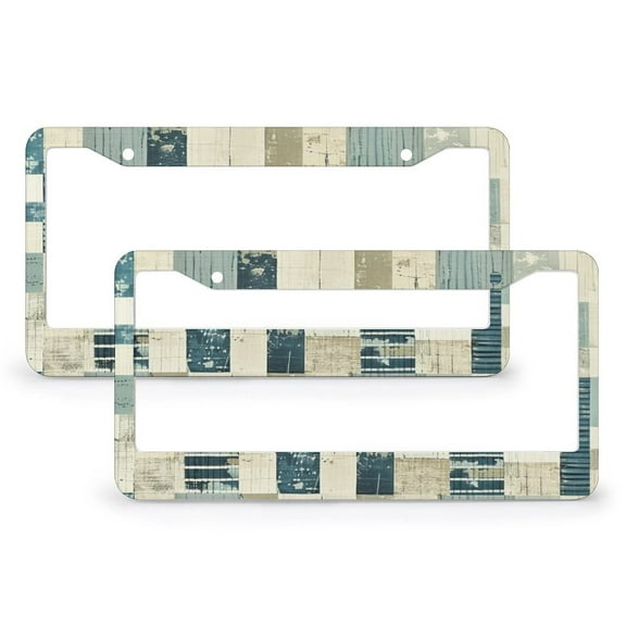 2 PCS Blue Teal Beige White French Patchwork License Plate Cover Patchwork Flower License Plate Cover License Plate Novelty License Plate Frame Quality Aluminum for Men/Women