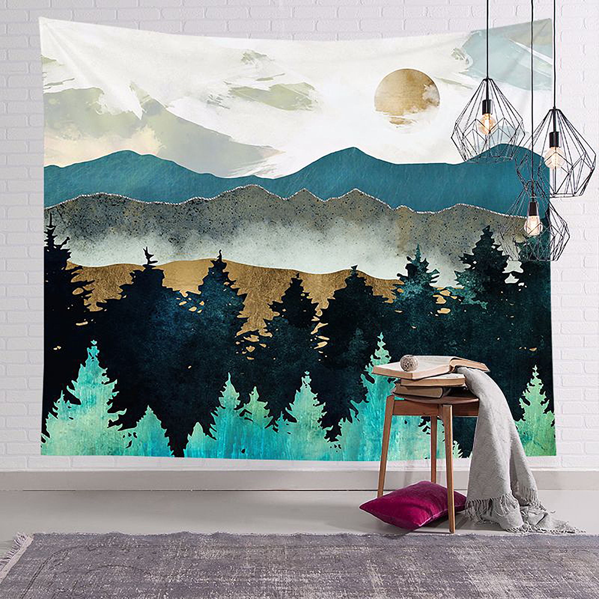 Mountain Tapestry Forest Tree Wall Hanging Sunset Nature Landscape Bedroom Decor 
