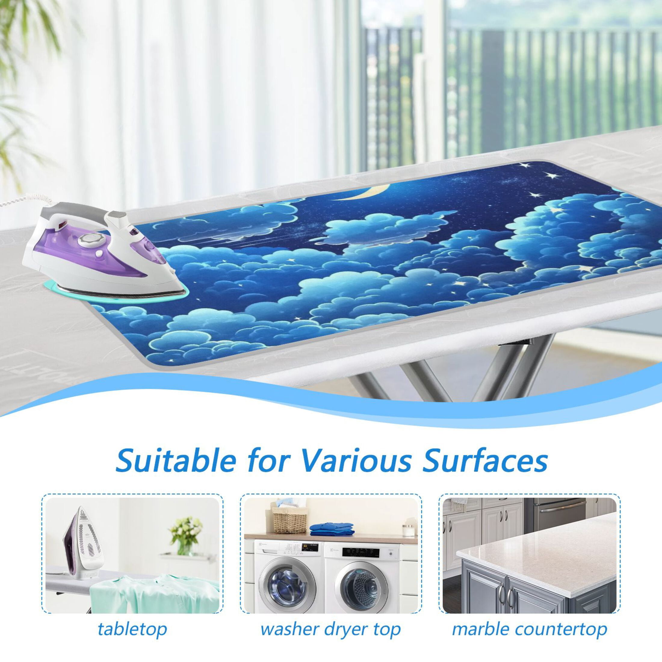 Starry Night with Clouds Ironing Mat Blanket for Table Top Travel Portable Ironing Board Pad 47.2x27.6 Inch