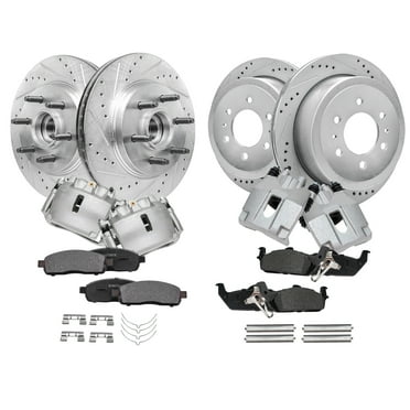 Detroit Axle - Front Rear Drilled Slotted Brakes and Rotors Brake Pads Brake Calipers Replacement for Ford F-150 Fits select: 2005-2008 FORD F150, 2006-2008 LINCOLN MARK LT