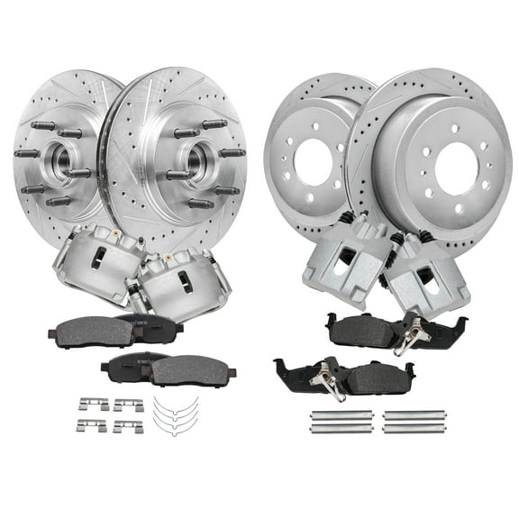 Detroit Axle - Front Rear Drilled Slotted Brakes and Rotors Brake Pads Brake Calipers Replacement for Ford F-150 Fits select: 2005-2008 FORD F150, 2006-2008 LINCOLN MARK LT