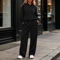 thumbnail image 4 of Womens 2 Piece Outfits Long Sleeve Plus Size Casual Hoodies High Waist Wide Leg Sweatpants Winter Active Travel Airport Tracksuits Set with Pockets, 4 of 8
