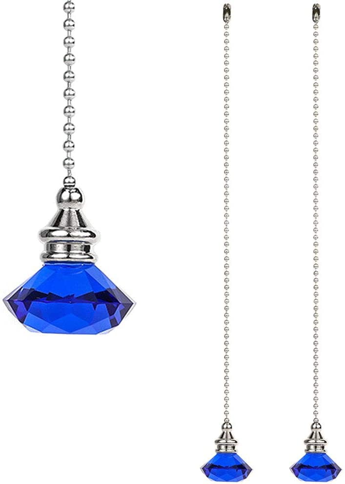 Blue Diamond Fan Pull Chains, Crystal Glass Pull Chain, Crystal Pull