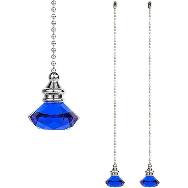 Blue Diamond Fan Pull Chains, Crystal Glass Pull Chain, Crystal Pull