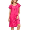 thumbnail image 4 of Naittoop Womens Satin Ruffle Sleeve Nightgown Loose Fit Round Neck Silk Feel Sleep Dress Casual Comfy Soft House Dress Plus Size Loungewear, 4 of 5