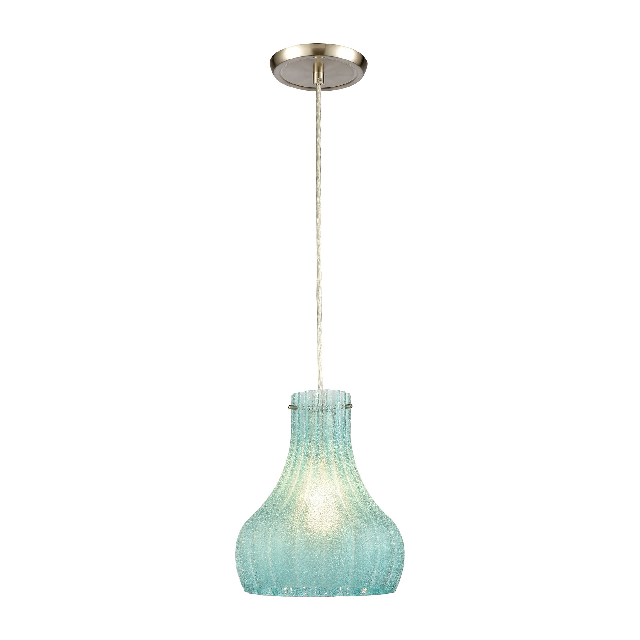 Coastal Scallop 1Light Mini Pendant in Satin Nickel with Seafoam Sugar