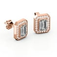 thumbnail image 4 of JeenMata 2.15 Carat Emerald Cut Moissanite - Milgrain Halo Channel - Prong Bezel Set Stud Earrings - 18K Rose Gold Plating over Silver, 4 of 4