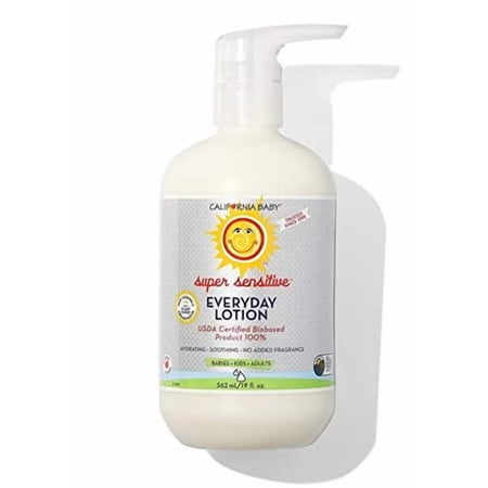 California Baby Super Sensitive Everyday Face and Body Lotion (19 oz.) Moisturizer for Dry, Sensitive Skin | Post Bath and Diaper Changing | Non-Greasy, Fast-Absorbing Formula | Fragrance Free