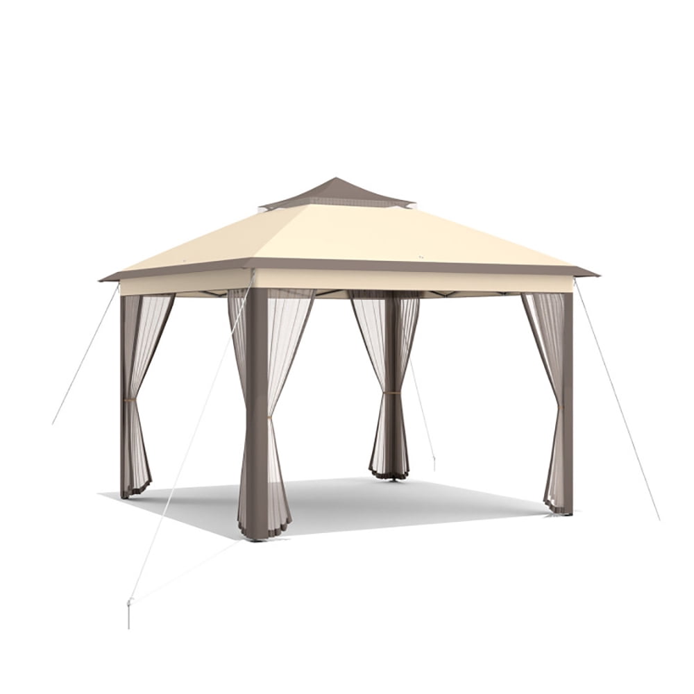 Aimee Lii 11 x 11 Feet 2-Tier Pop-Up Gazebo Tent Portable Canopy Shelter Carry Bag Mesh, Backyard Canopy Gazebo for Party Wedding, Brown Aimee Lii 11 x 11 Feet 2-Tier Pop-Up Gazebo Tent Portable Canopy Shelter Carry Bag Mesh, Backyard Canopy Gazebo for Party Wedding, Brown