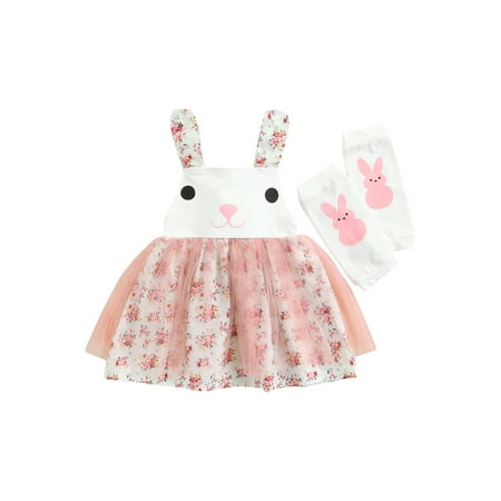 

Calsunbaby Easter Toddler Baby Girls Dress Leg Covers Cartoon Rabbit Print Flowers Mesh Yarn Hem Cute Dress Pink 3-4 Years