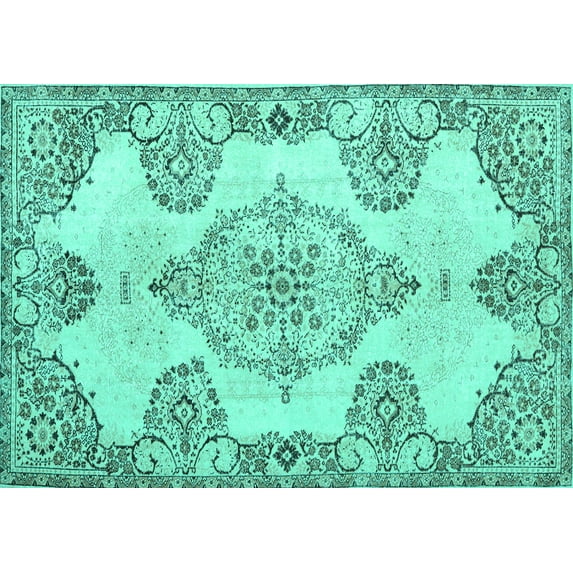 Ahgly Company Machine Washable Indoor Rectangle Medallion Turquoise Blue Traditional Area Rugs, 3' x 5'