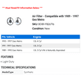 thumbnail image 2 of Air Filter - Compatible with 1989 - 1997 Geo Metro 1990 1991 1992 1993 1994 1995 1996, 2 of 2
