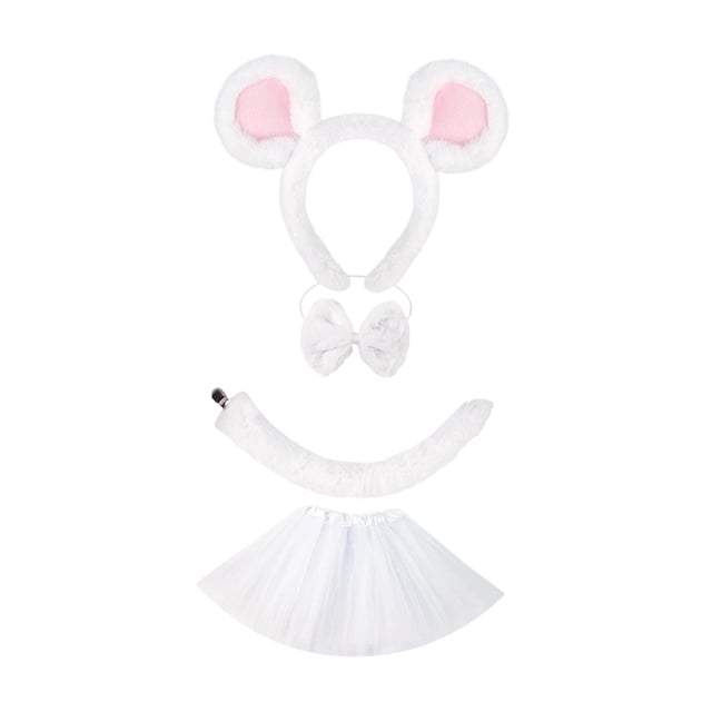 Conjunto de disfraz de ratón, disfraz de animal de dibujos animados para carnaval, festival, suministros y accesorios. Blanco
