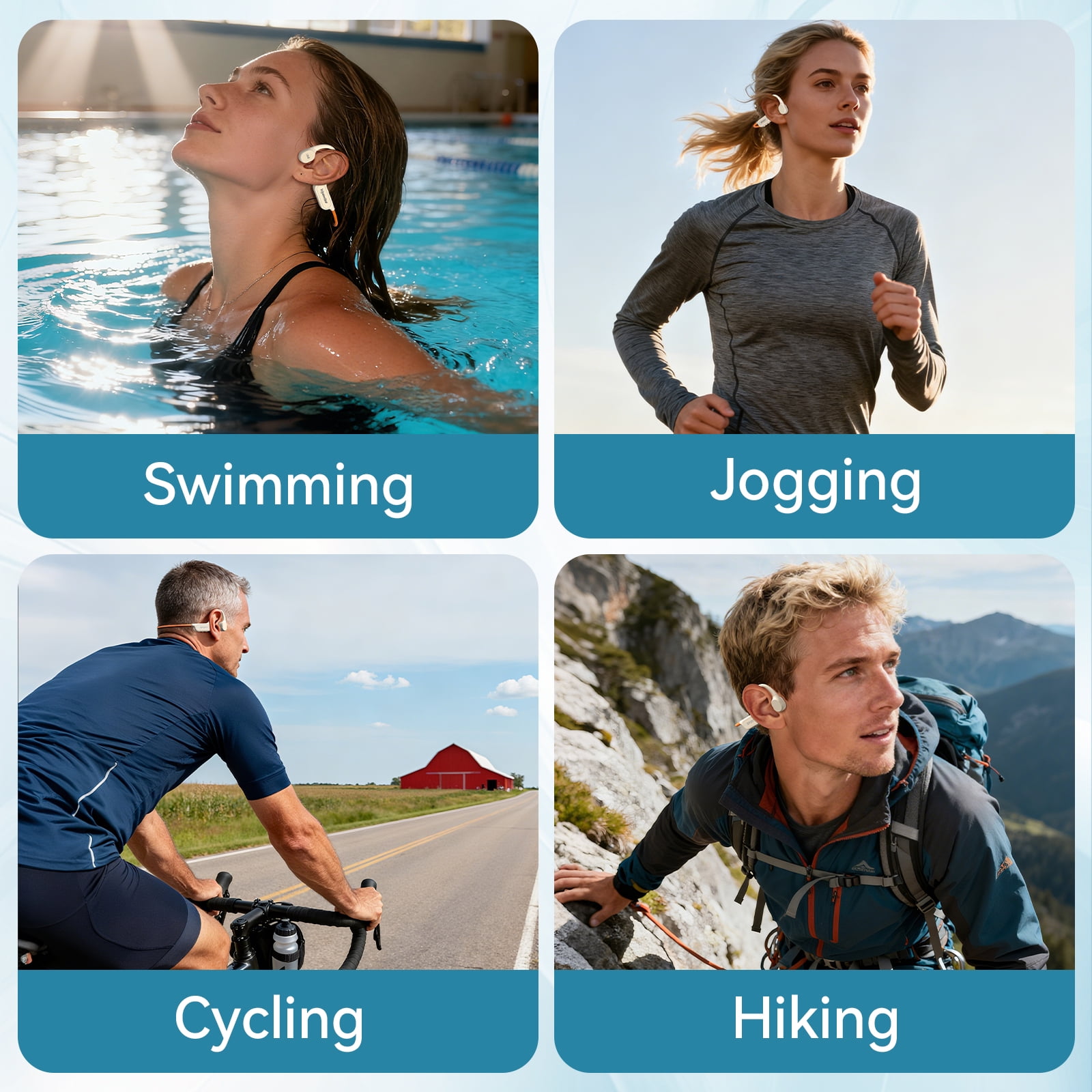 Viyawise B11 Bone Conduction Headphones, IP68 Waterproof Earbuds for Swimming, 32GB & Bluetooth 6.0 Wireless Underwater Open Ear Headphones with Mic for Sport